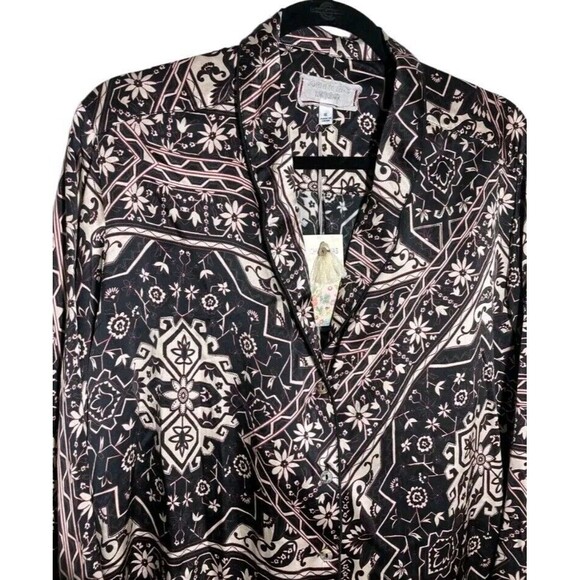 Johnny Was Ophelia Womens Blouse L Silk Print Velvet Mix Pajama Tunic Top $265 - Picture 4 of 4